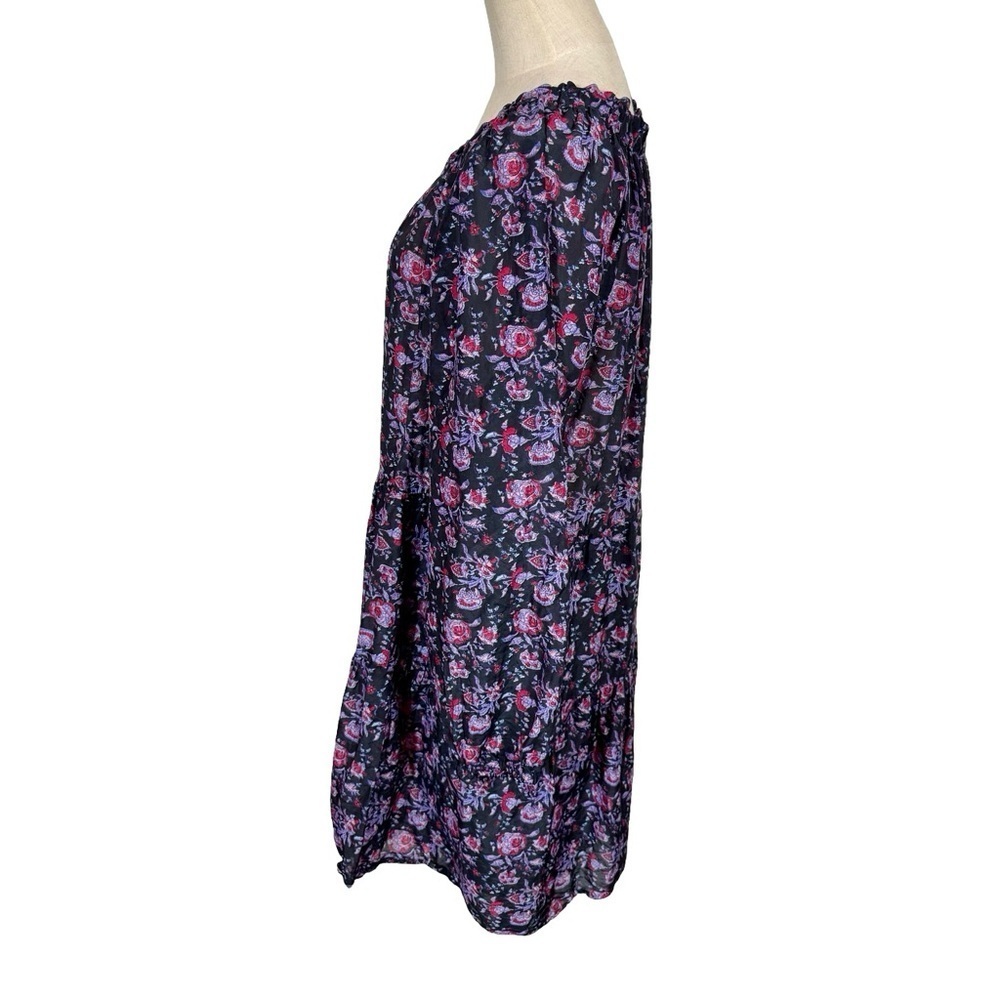XIRENA Lea Shirred Off the Shoulder Tiered Silk Blend Dress Black Beauty Floral - Picture 10 of 16